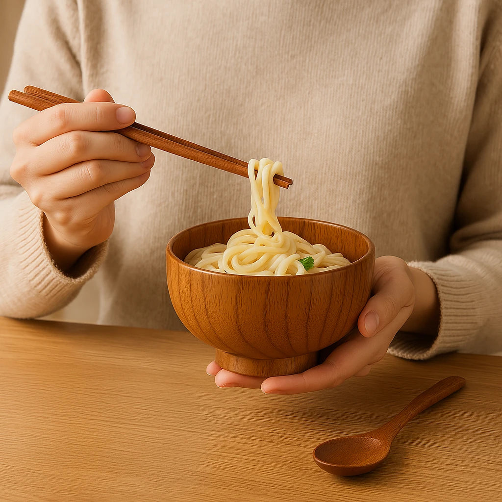 Ramen bowl with spoon and chopsticks